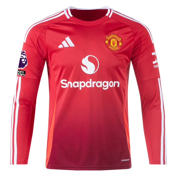 adidas Manchester United Aaron Wan-Bissaka Long Sleeve Home Jersey w/ EPL + No Room For Racism Patches24/25 (Red)