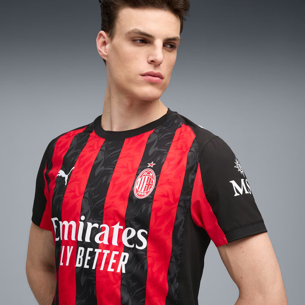 Puma Chukwueze Men's AC Milan Authentic Home Jersey 25/26 w/ Seria A Patch (Red/Black)