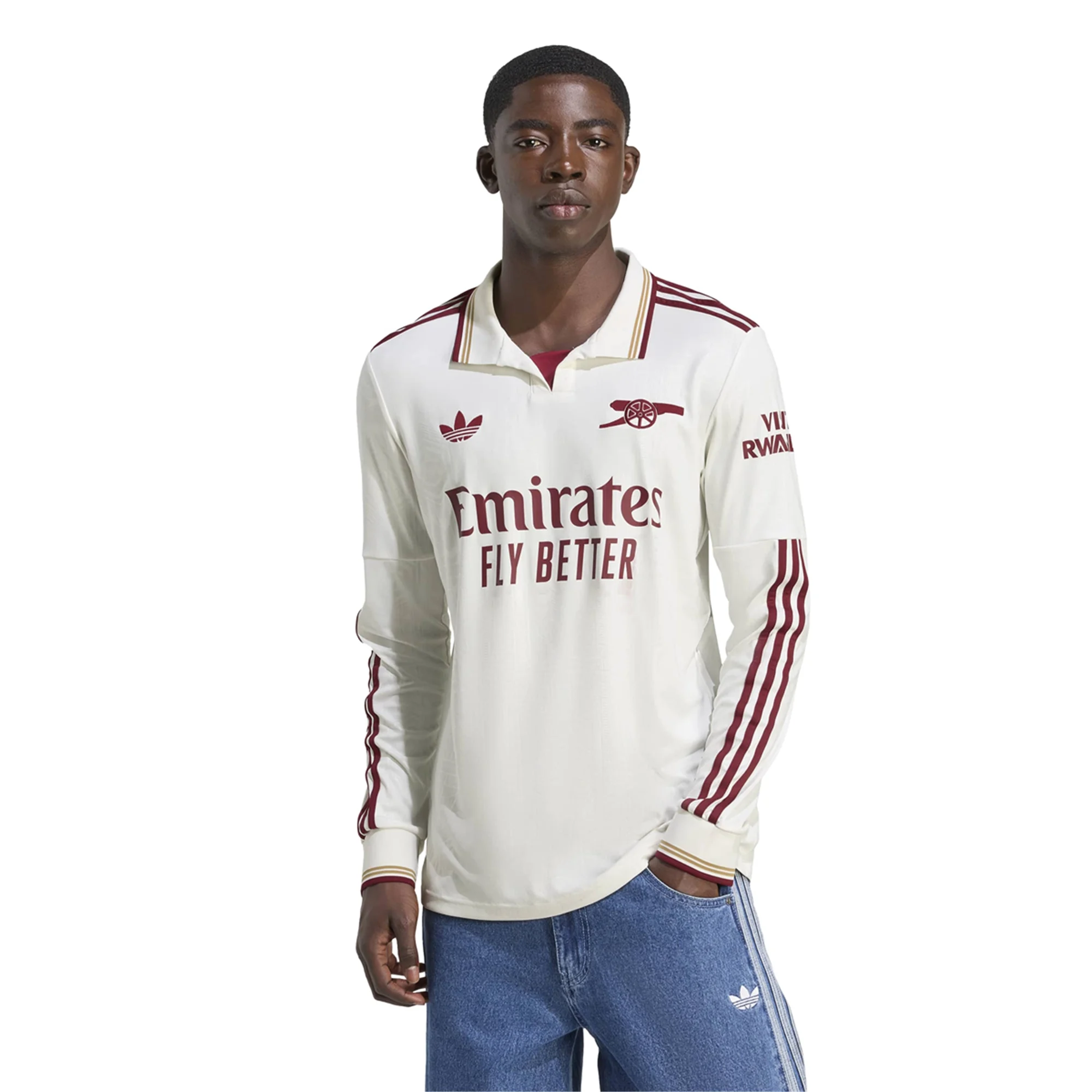 adidas Arsenal Martin Ã˜degaard Third Long Sleeve Jersey w/ EPL + No Room For Racism 25/26 (White/Burgundy)