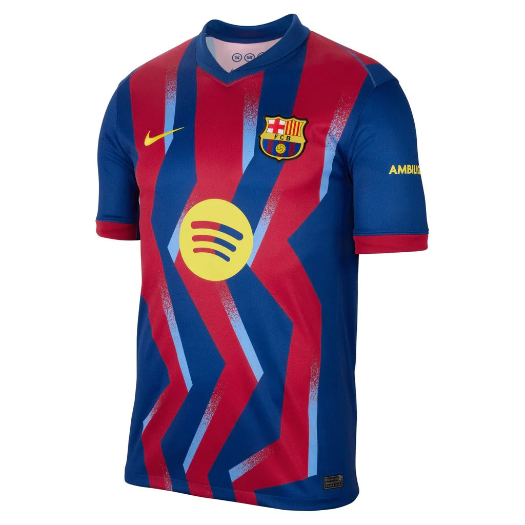 Nike Men's FC Barcelona Bernal 4th Jersey 25/26 w/ La Liga Patches (Blue/Red/Yellow)