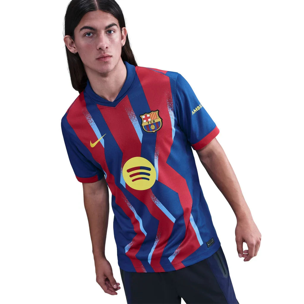 Nike Men's FC Barcelona Ferran 4th Jersey 25/26 w/ La Liga Patches (Blue/Red/Yellow)