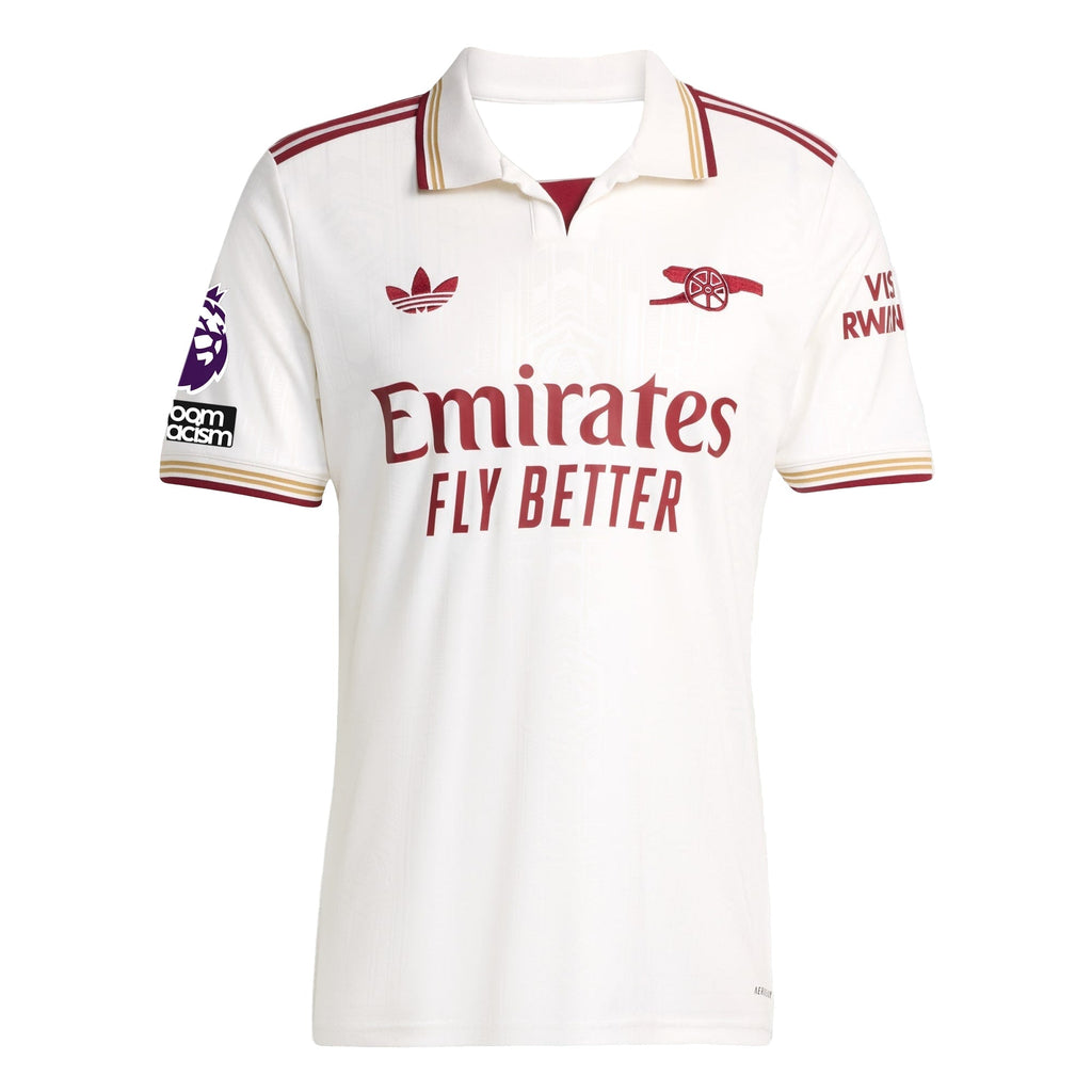 adidas White Men's Arsenal FC Third Jersey 25/26 w/ NRFR + EPL Patches (White/Burgundy)