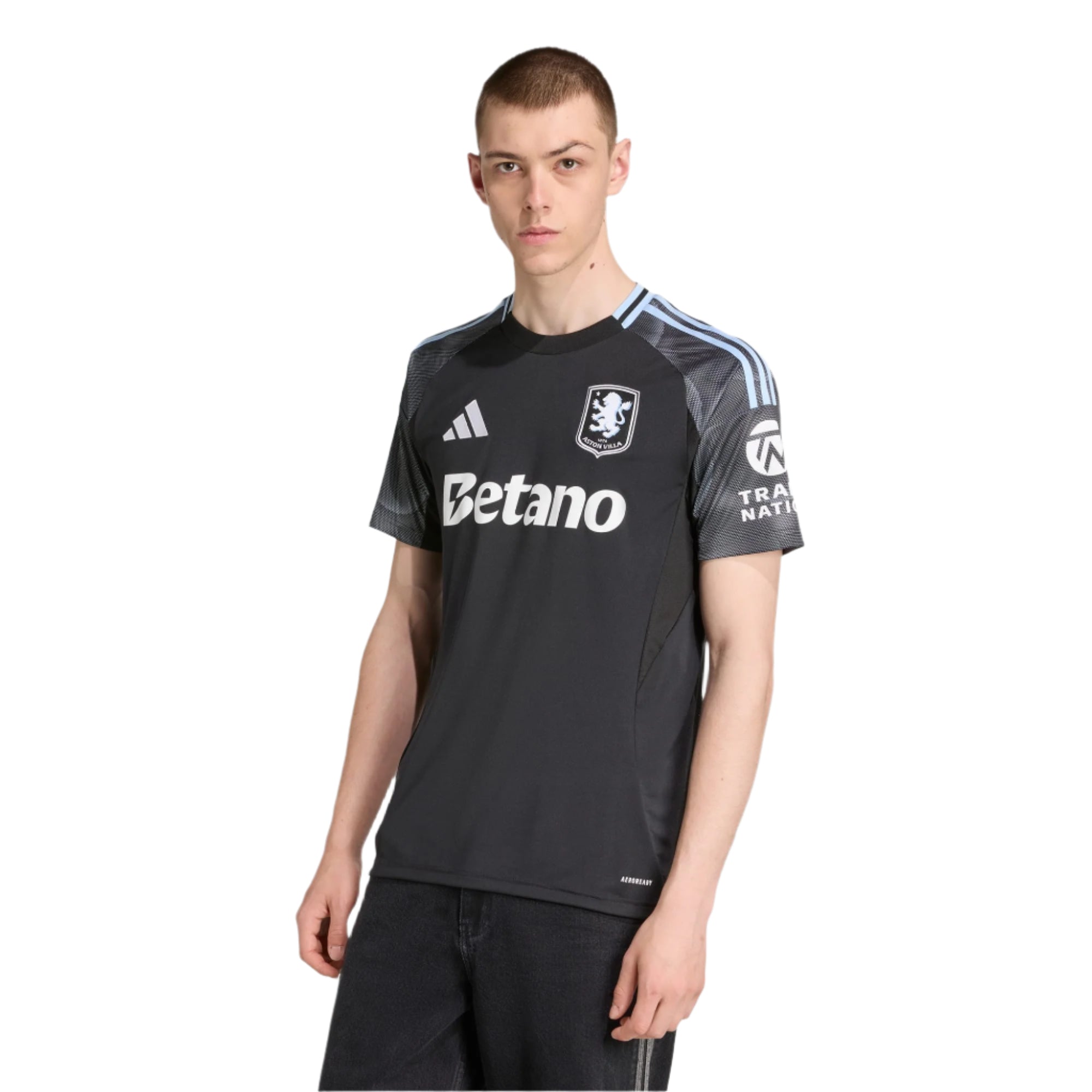 adidas A. Garcia Men's Aston Villa 25/26 Away Jersey w/ EPL + NRFR Patches (Black/Global Blue)