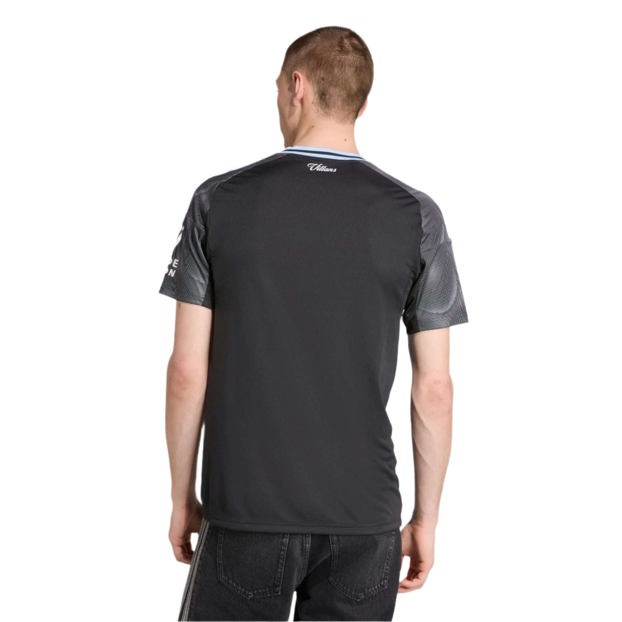 adidas A. Garcia Men's Aston Villa 25/26 Away Jersey w/ EPL + NRFR Patches (Black/Global Blue)