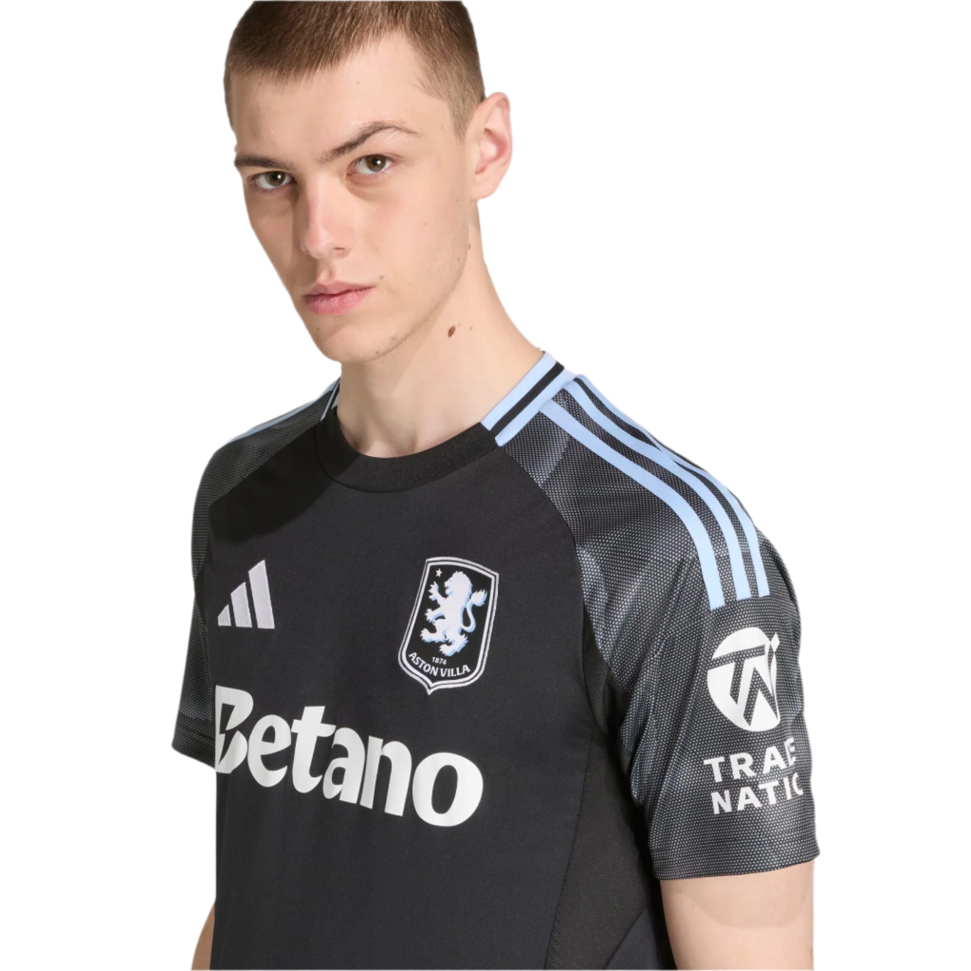 adidas Maatsen Men's Aston Villa 25/26 Away Jersey w/ EPL + NRFR Patches (Black/Global Blue)