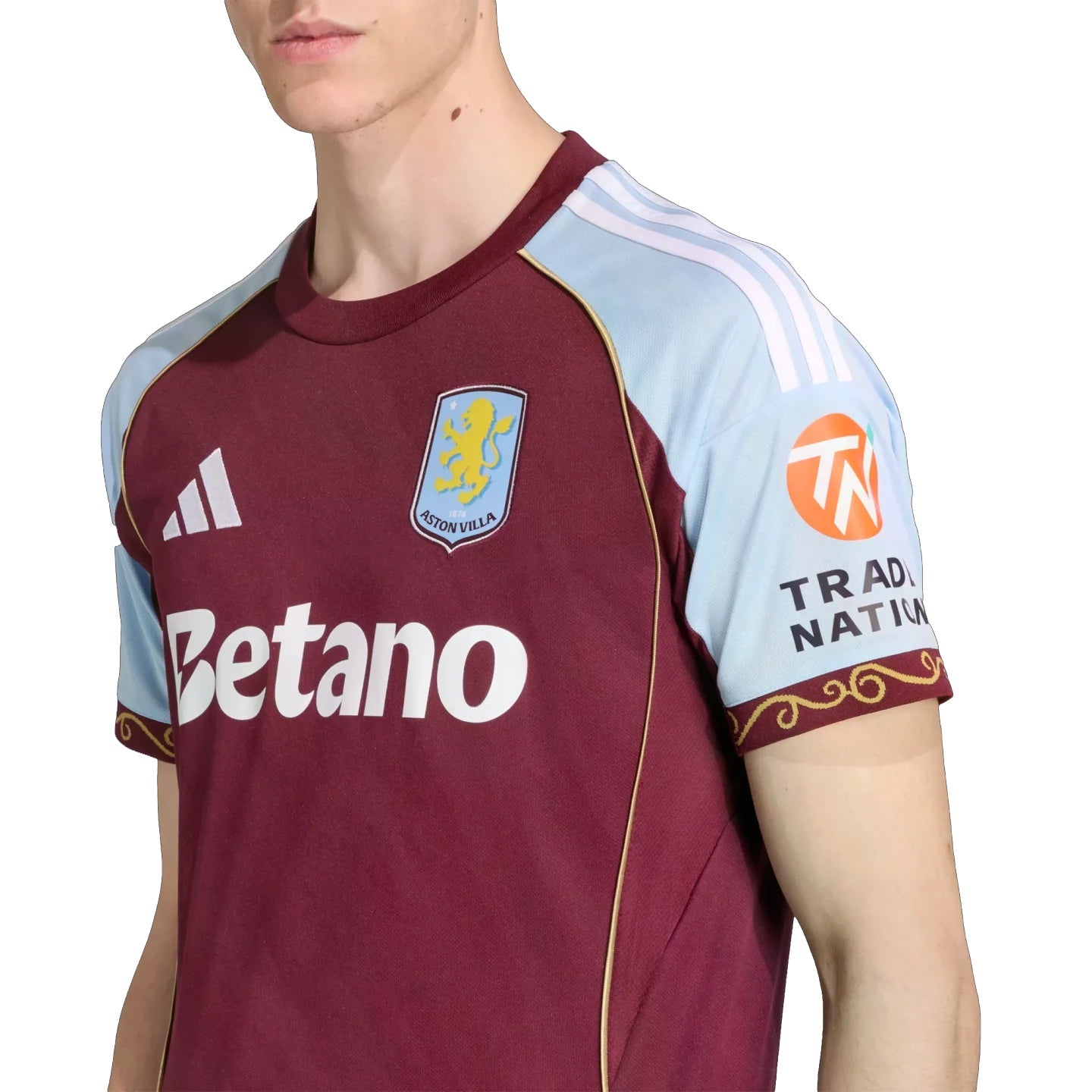 adidas A. Garcia Men's Aston Villa Home Jersey 25/26 w/ NRFR + EPL Patches (Maroon/Blue)