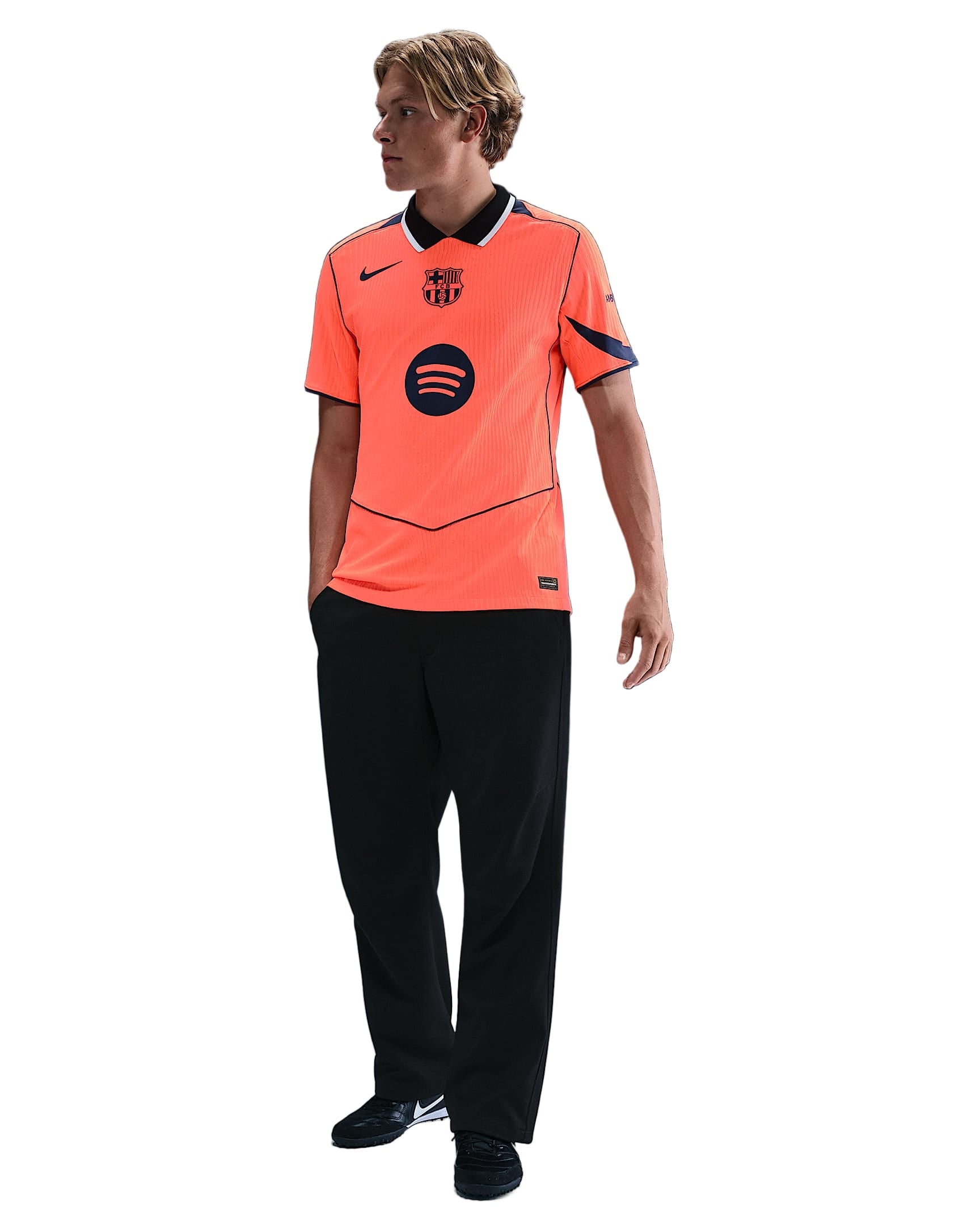 Nike Lamine Yamal FC Barcelona Third T90 Authentic Jersey 25/26 w/ Champions League Patches (Bright Mango/Midnight Navy)