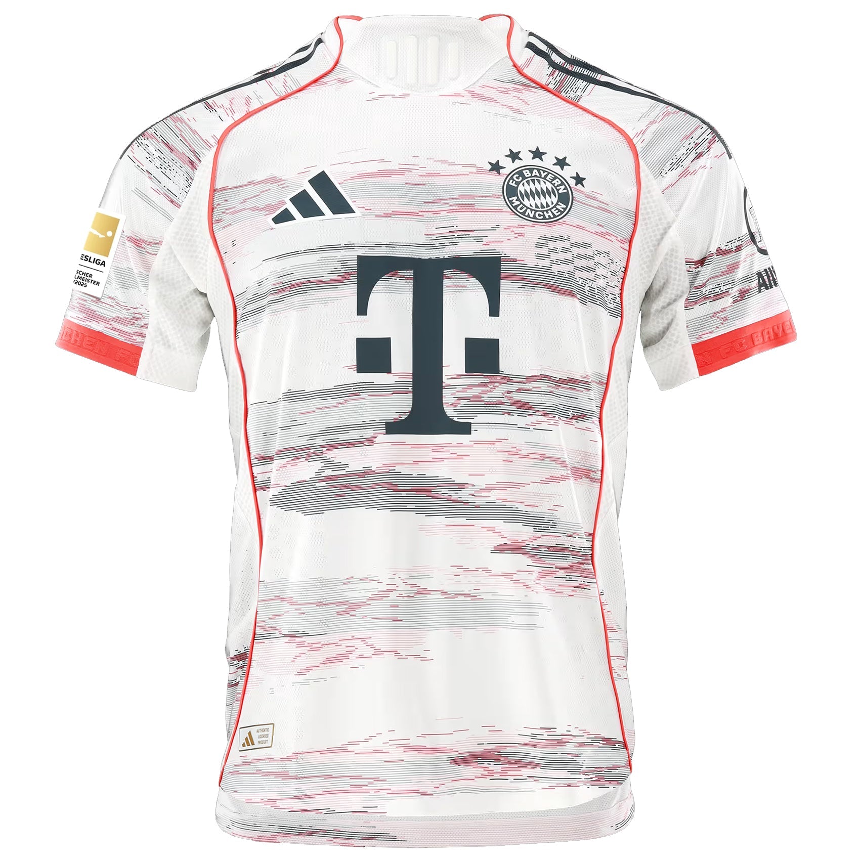 adidas Goretzka Authentic Away Jersey 25/26 w/ Sponsor + Meister Bundesliga Patch (White/Red)