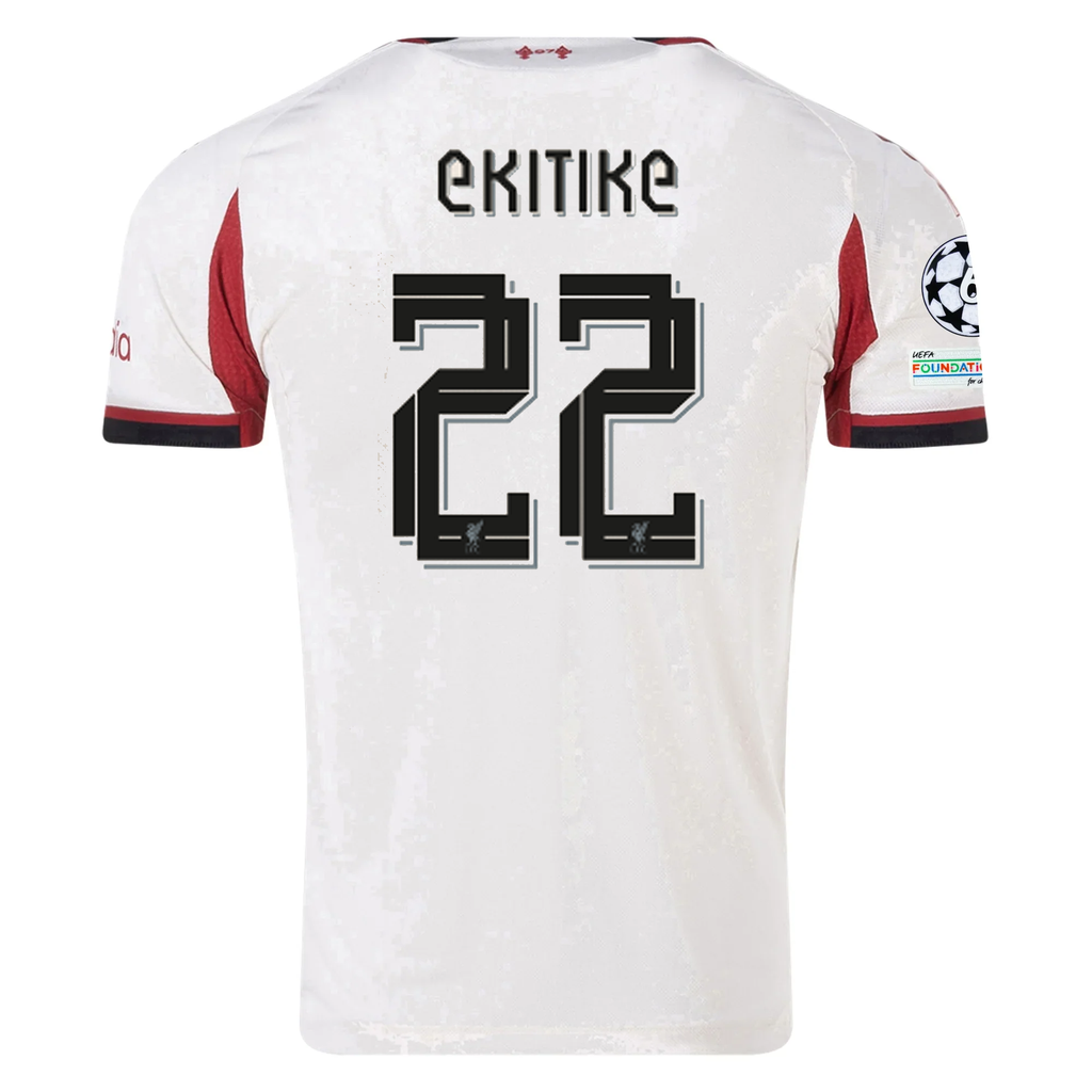 adidas Men's Liverpool Authentic Hugo Ekitike Away Jersey w/ Champions League Patches 25/26 (Wonder White)