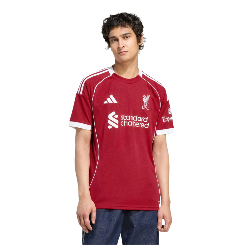 adidas Men's Liverpool Mohamed Salah Home Jersey 25/26 w/ Champions League Patches (Strawberry Red)