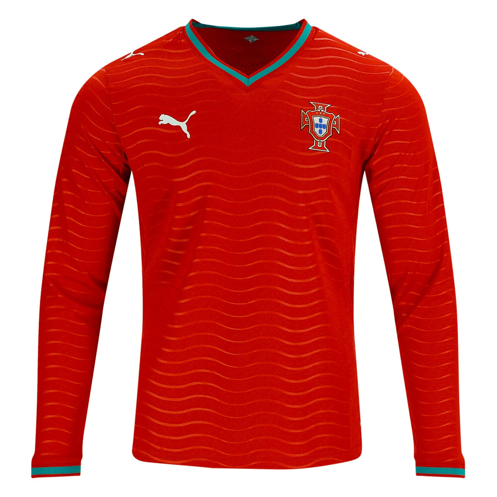 PUMA Men's Portugal Long Sleeve Home World Cup 2026 Jersey (Club Red/Green Lagoon)