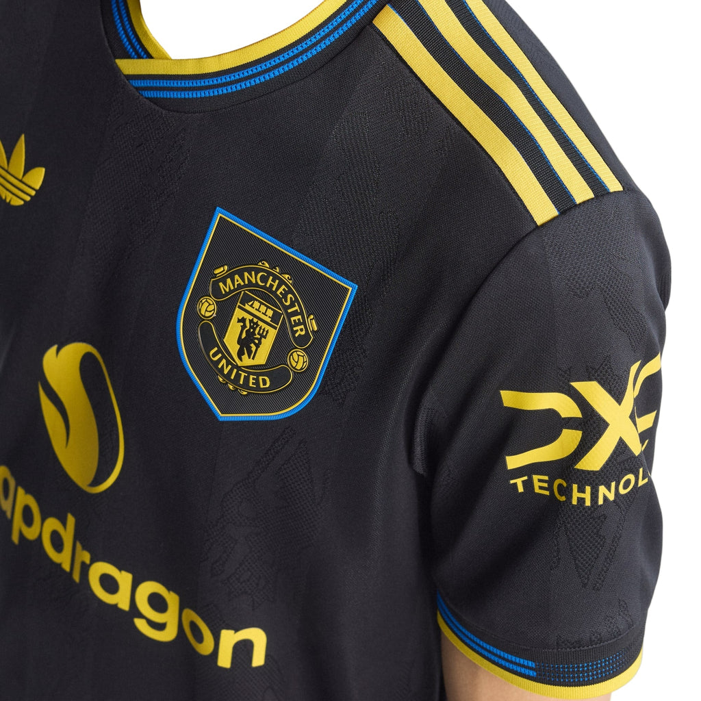 adidas Amad Men's Manchester United Authentic Third Jersey 25/26 w/ NRFR + EPL Patches (Black)