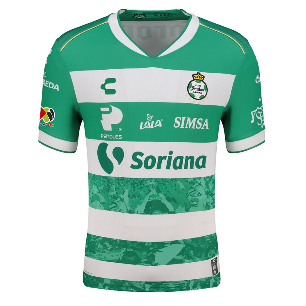Charly Fran Villalba Men's Santos Laguna Home Jersey 25/26 w/ BBVA MX Patches (Green/White)