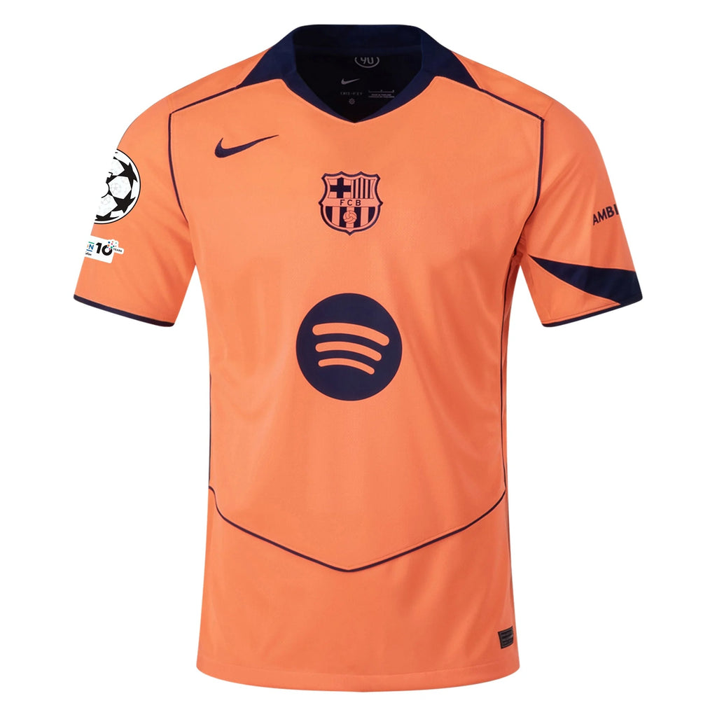 Nike Pedri Men's FC Barcelona T90 Third Jersey 25/26 w/ Champions League Patches (Mango/Navy)