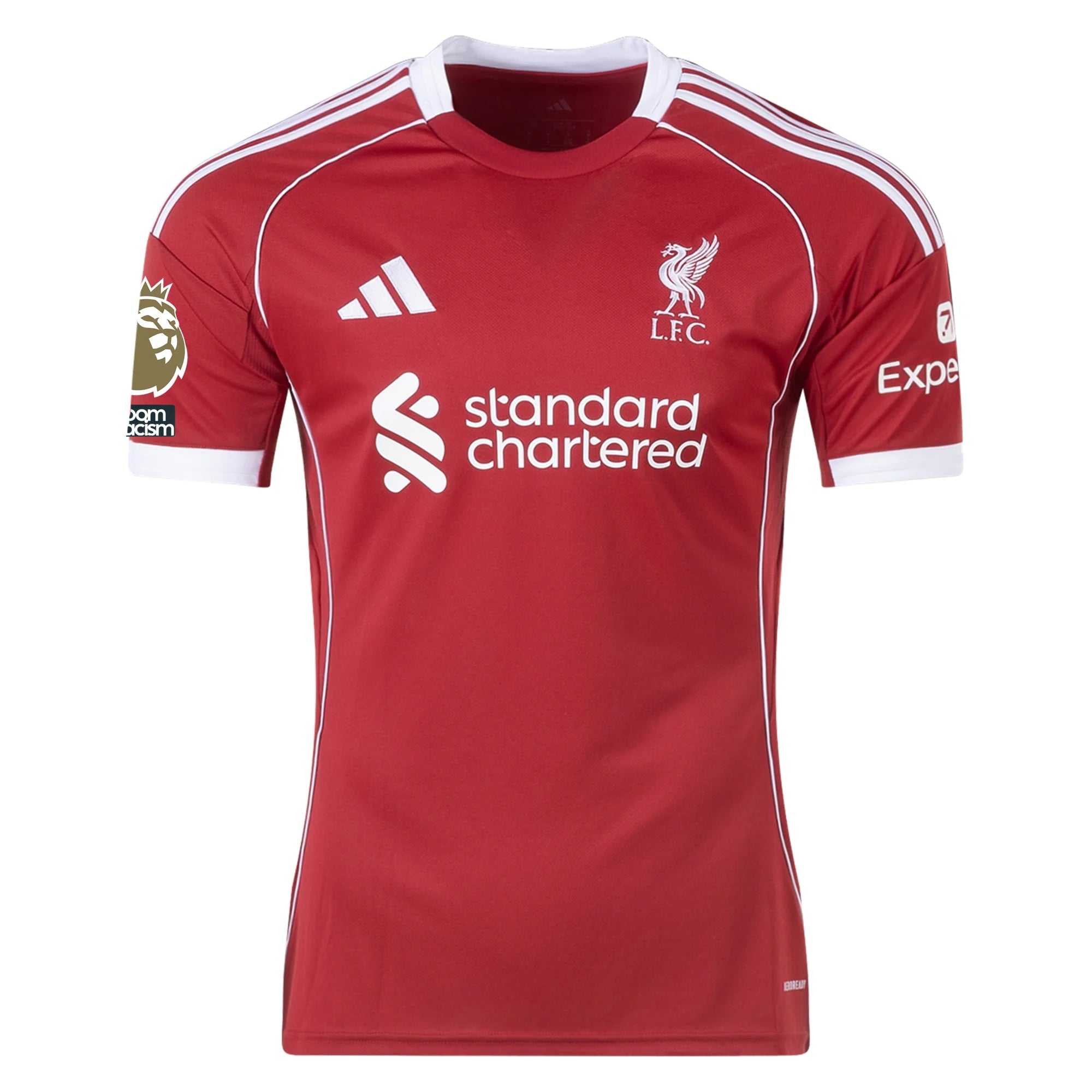 adidas Tsimikas Men's Liverpool Home Jersey 25/26 w/ NRFR + EPL Champions Patch (Strawberry Red)