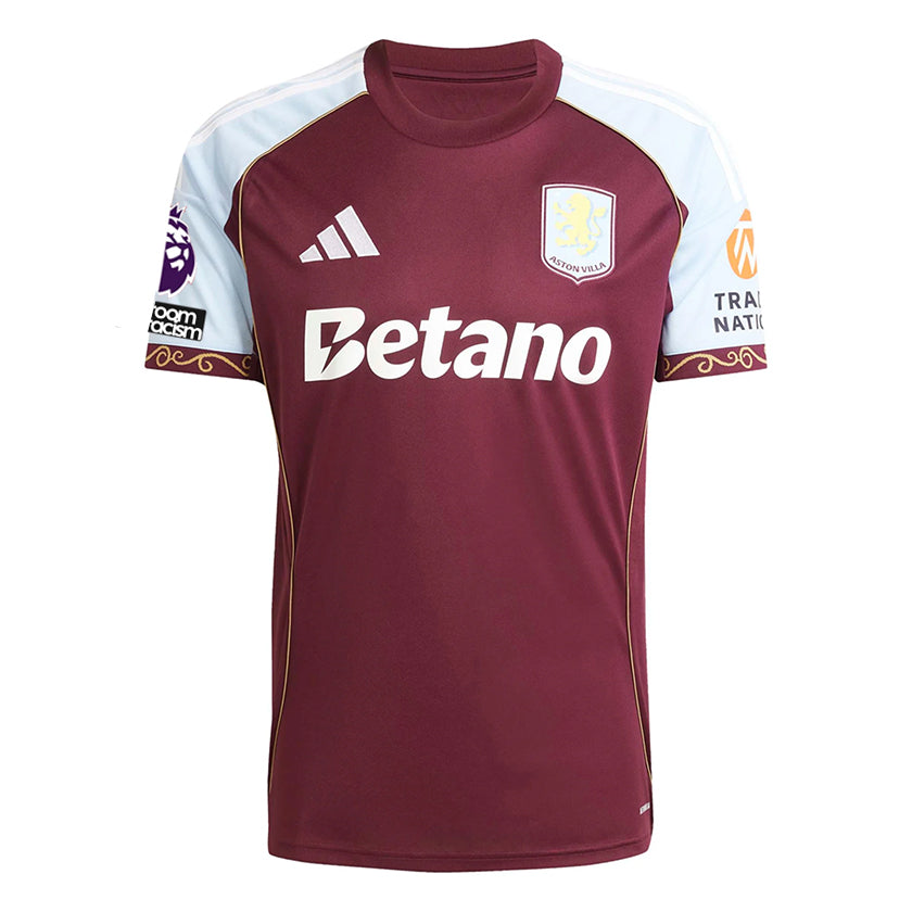 adidas Pau Men's Aston Villa Home Jersey 25/26 w/ NRFR + EPL Patches (Maroon/Blue)