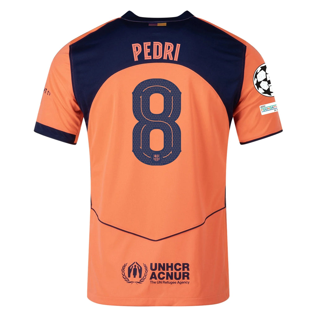 Nike Pedri Men's FC Barcelona T90 Third Jersey 25/26 w/ Champions League Patches (Mango/Navy)
