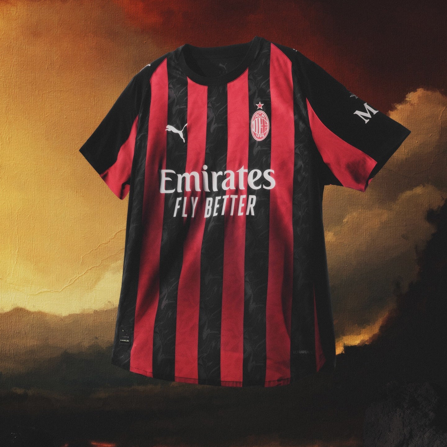 Puma Chukwueze Men's AC Milan Authentic Home Jersey 25/26 w/ Seria A Patch (Red/Black)