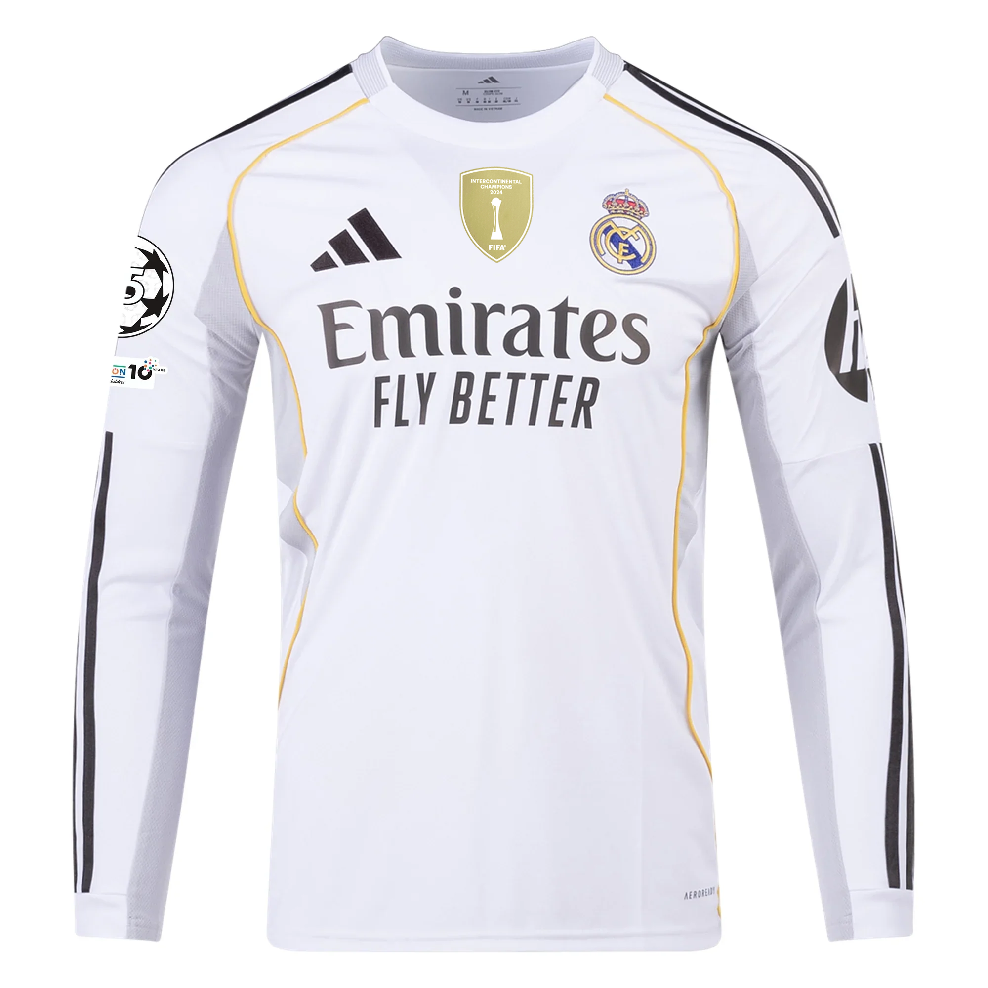 adidas Real Madrid Camavinga Long Sleeve Home Jersey w/ Intercontinental + Champions League Patches 25/26 (White)