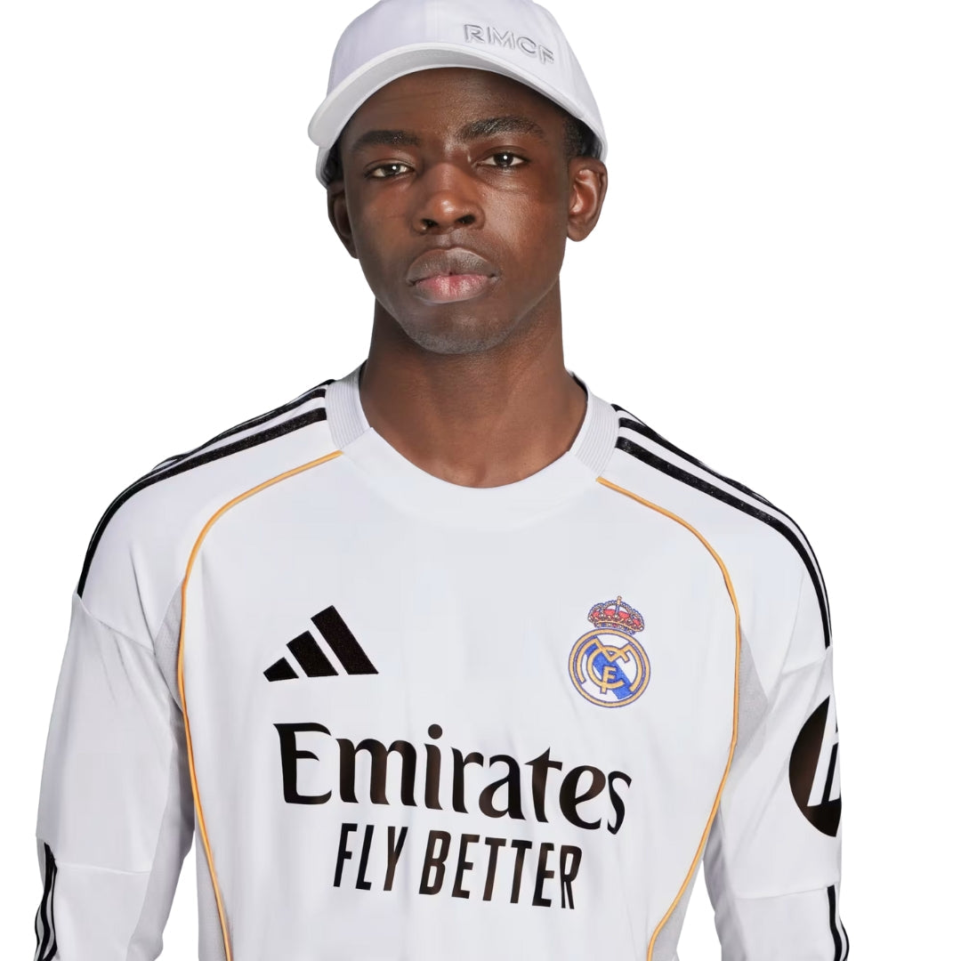 adidas Real Madrid Bellingham Long Sleeve Home Jersey w/ Intercontinental + Champions League Patches 25/26 (White)