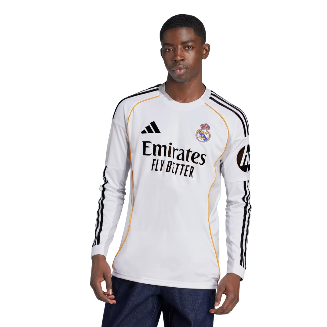 adidas Real Madrid Camavinga Long Sleeve Home Jersey w/ Intercontinental + Champions League Patches 25/26 (White)