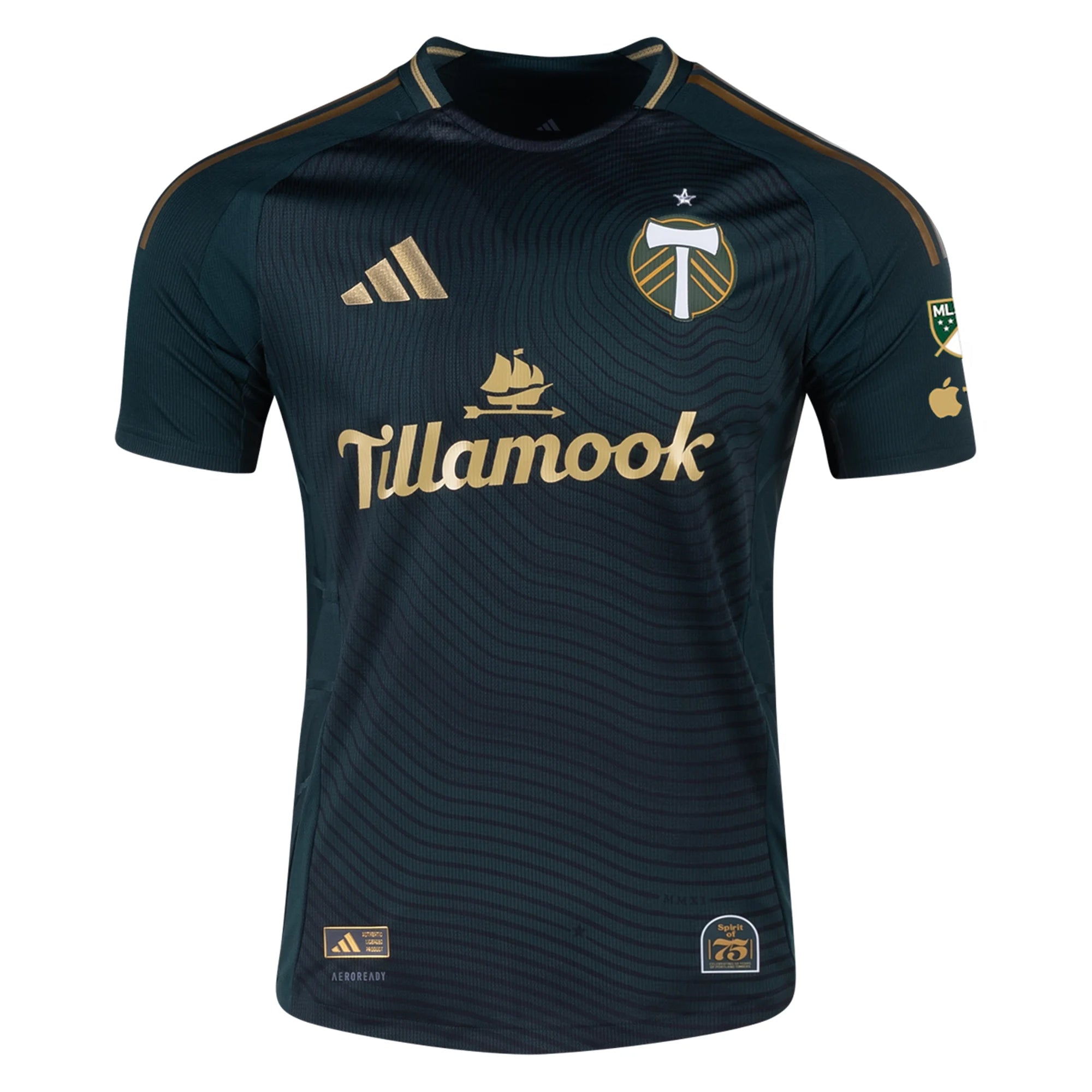 adidas Joao Ortiz Portland Timbers Authentic Home Jersey w/ MLS & Apple Patch 25/26 (Green/Gold)