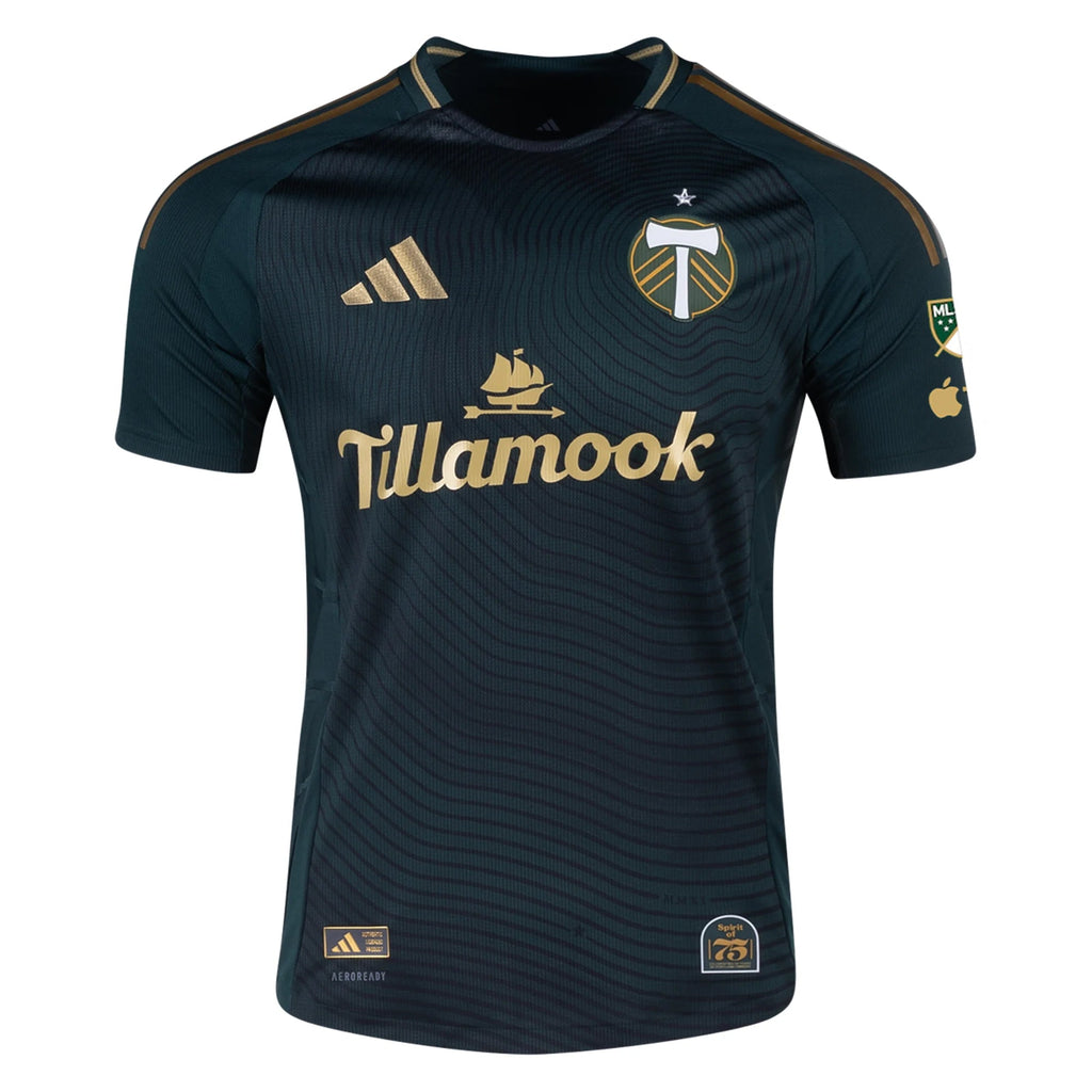 adidas Felipe Mora Portland Timbers Authentic Home Jersey w/ MLS & Apple Patch 25/26 (Green/Gold)