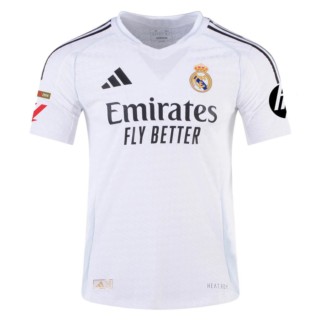 adidas Courtois Real Madrid Authentic Home Jersey w/ La Liga Patches 24/25 (White/Black)