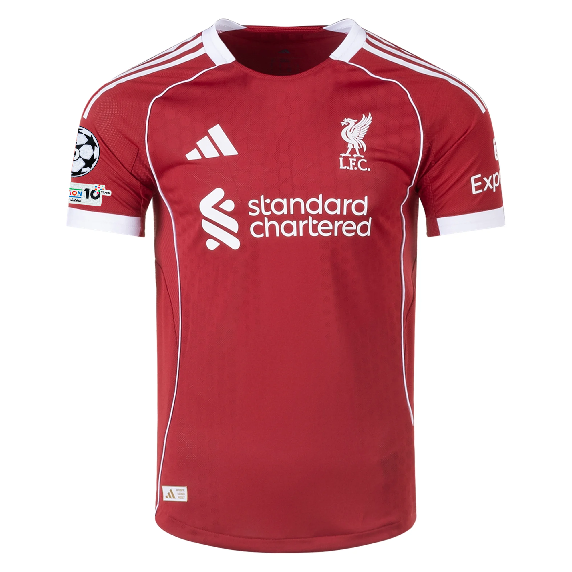 adidas Men's Liverpool FC Authentic Mac Allister Home Jersey 25/26 w/ Champions League Patches (Strawberry Red)