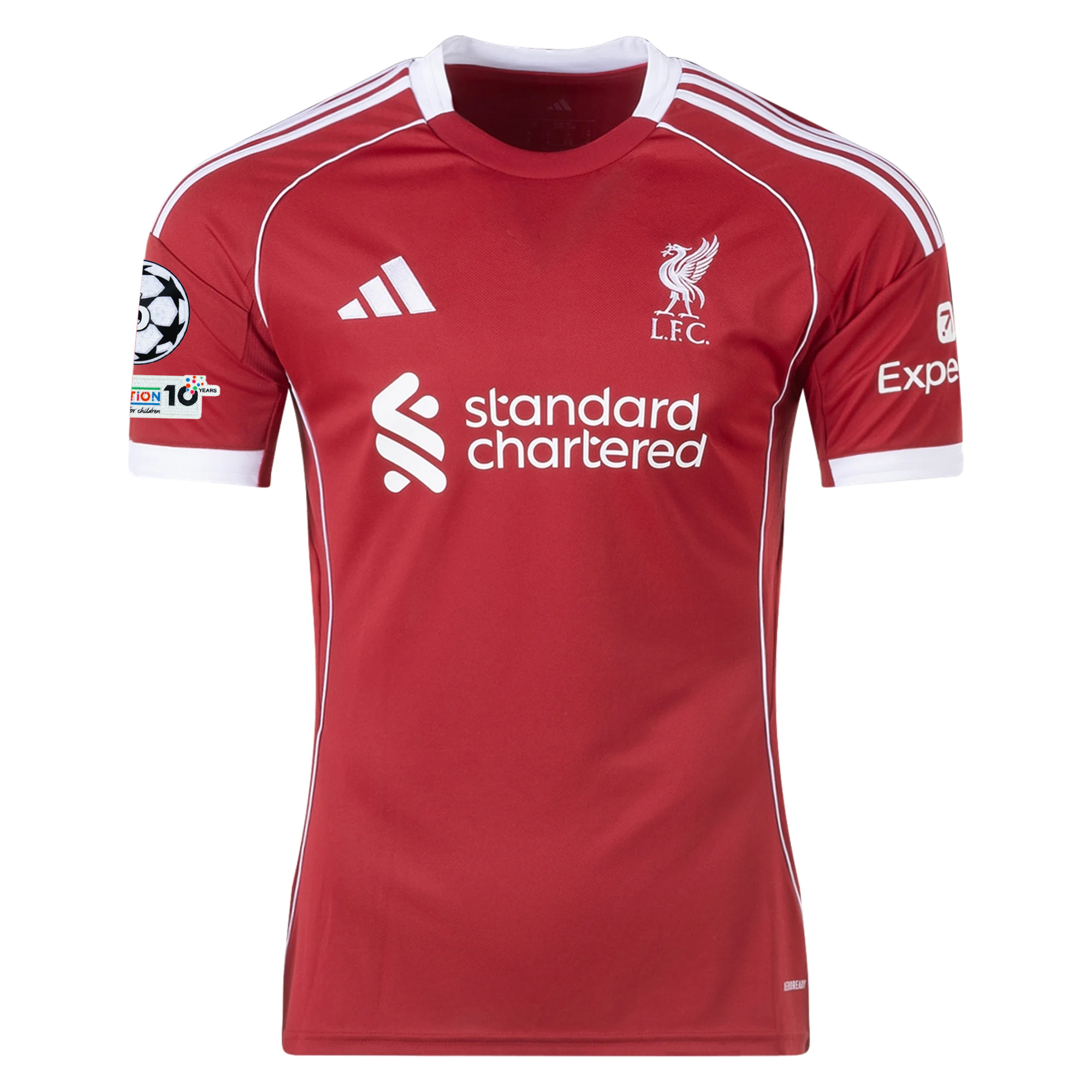 adidas Men's Liverpool Diogo J. Home Jersey 25/26 w/ Champions League Patches (Strawberry Red)