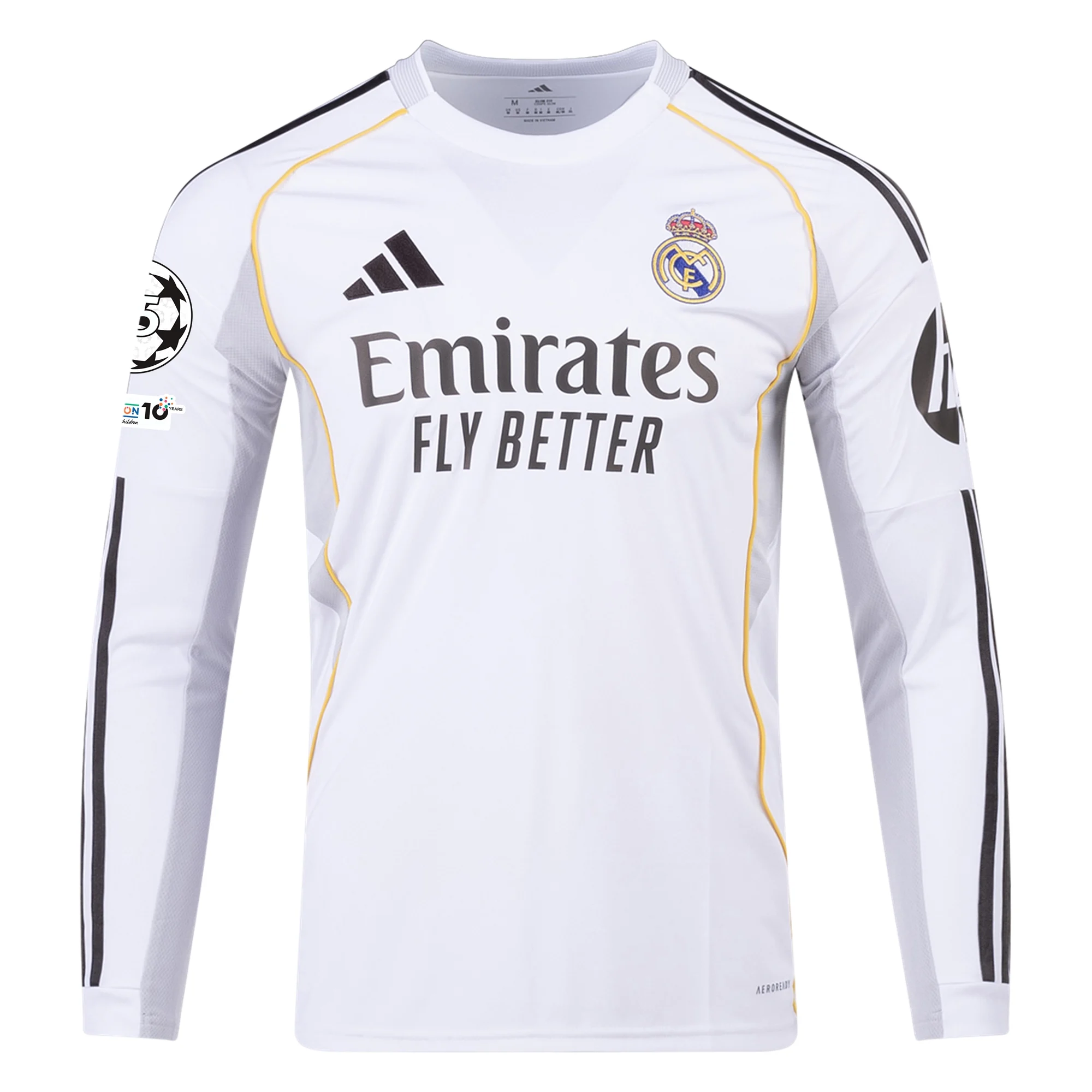 adidas Real Madrid Fran Garcia Long Sleeve Home Jersey w/ Champions League Patches 25/26 (White)