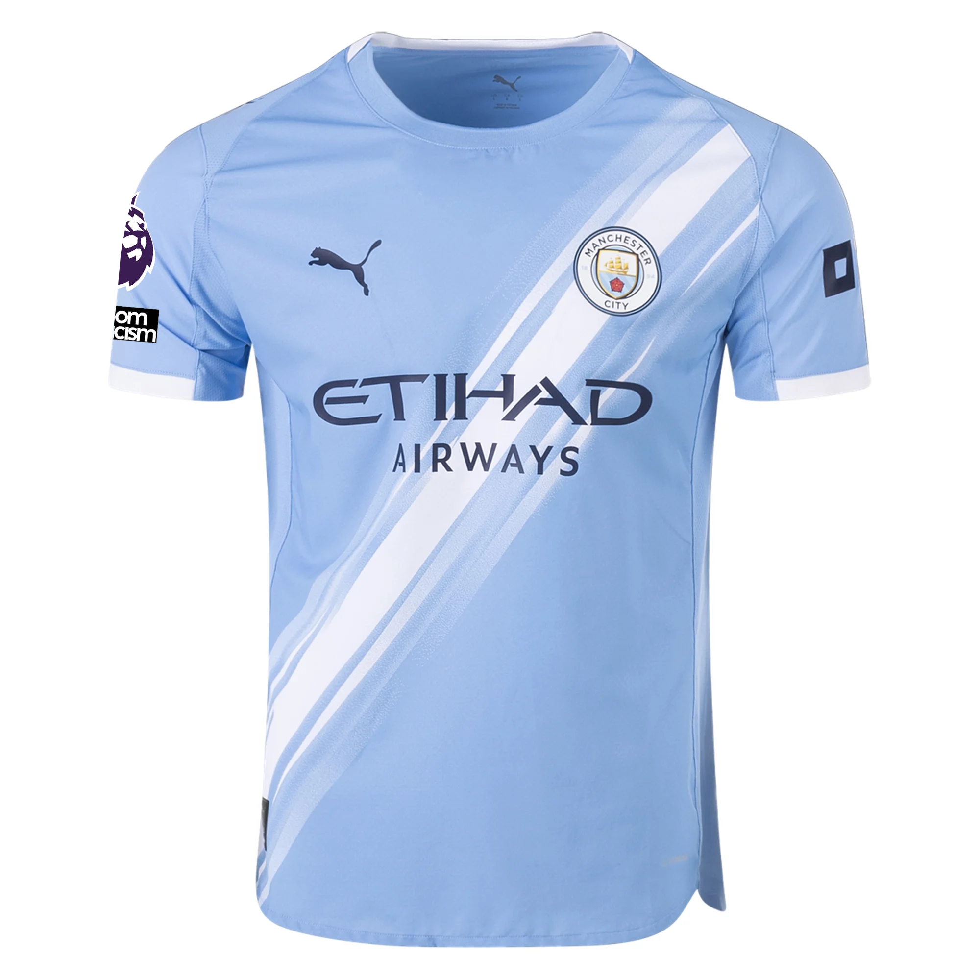 Puma Manchester City Authentic Bernardo Home Jersey w/ EPL + No Room For Racism Patches 25/26 (Team Light Blue/White)